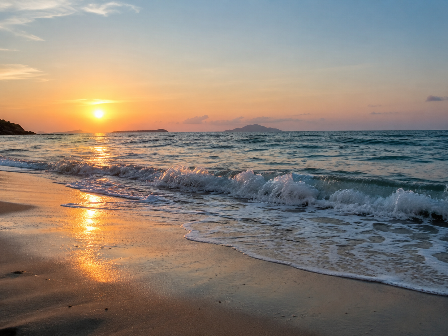Ruhige Meeresküste bei Sonnenuntergang